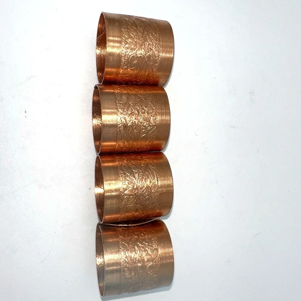 Coppercraft Guild Napkin Rings Copper Floral Embossed Set of 4 Boxed